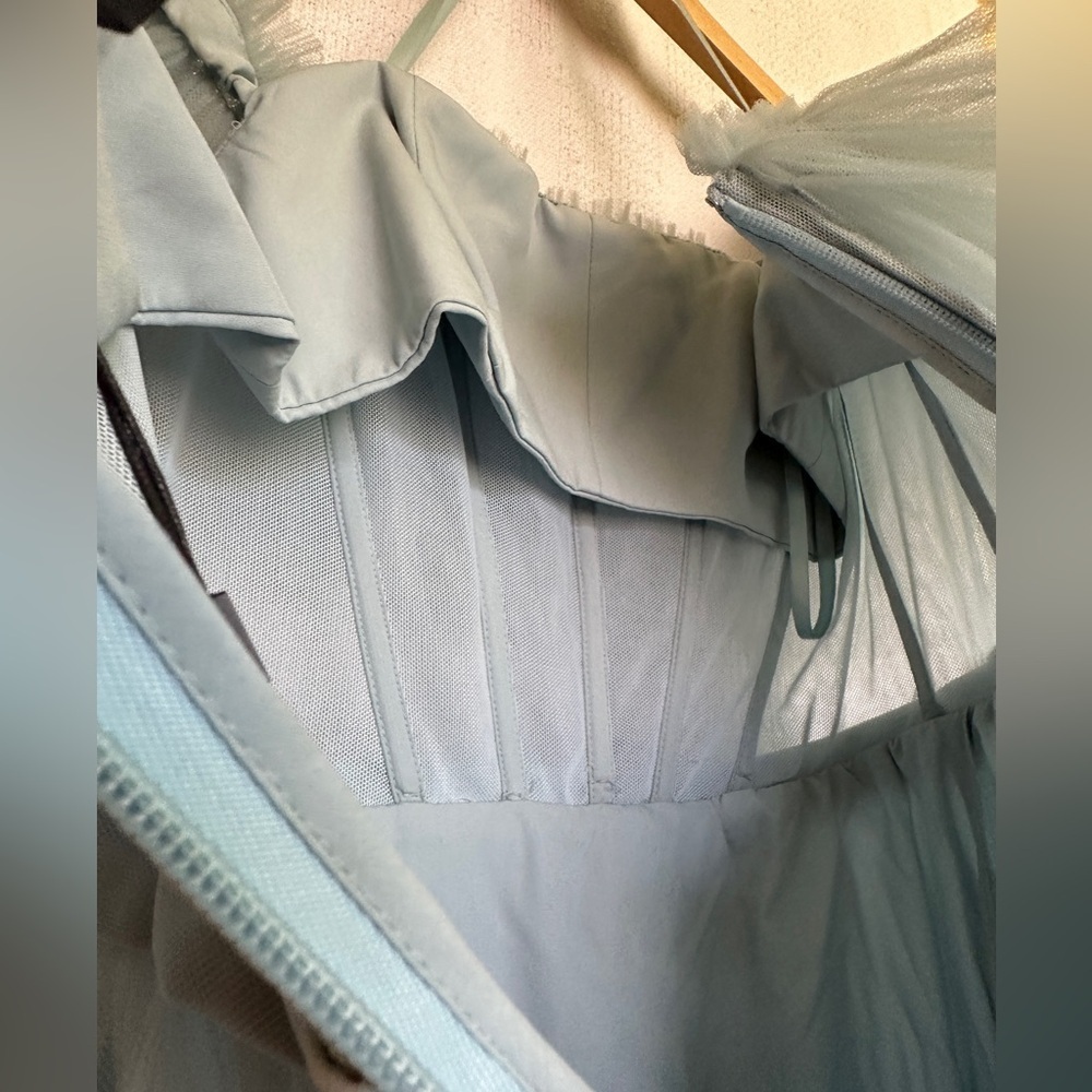 NWT BCBGMaxAzria Blue Ruffled Tiered Tool Gown - Picture 11 of 13